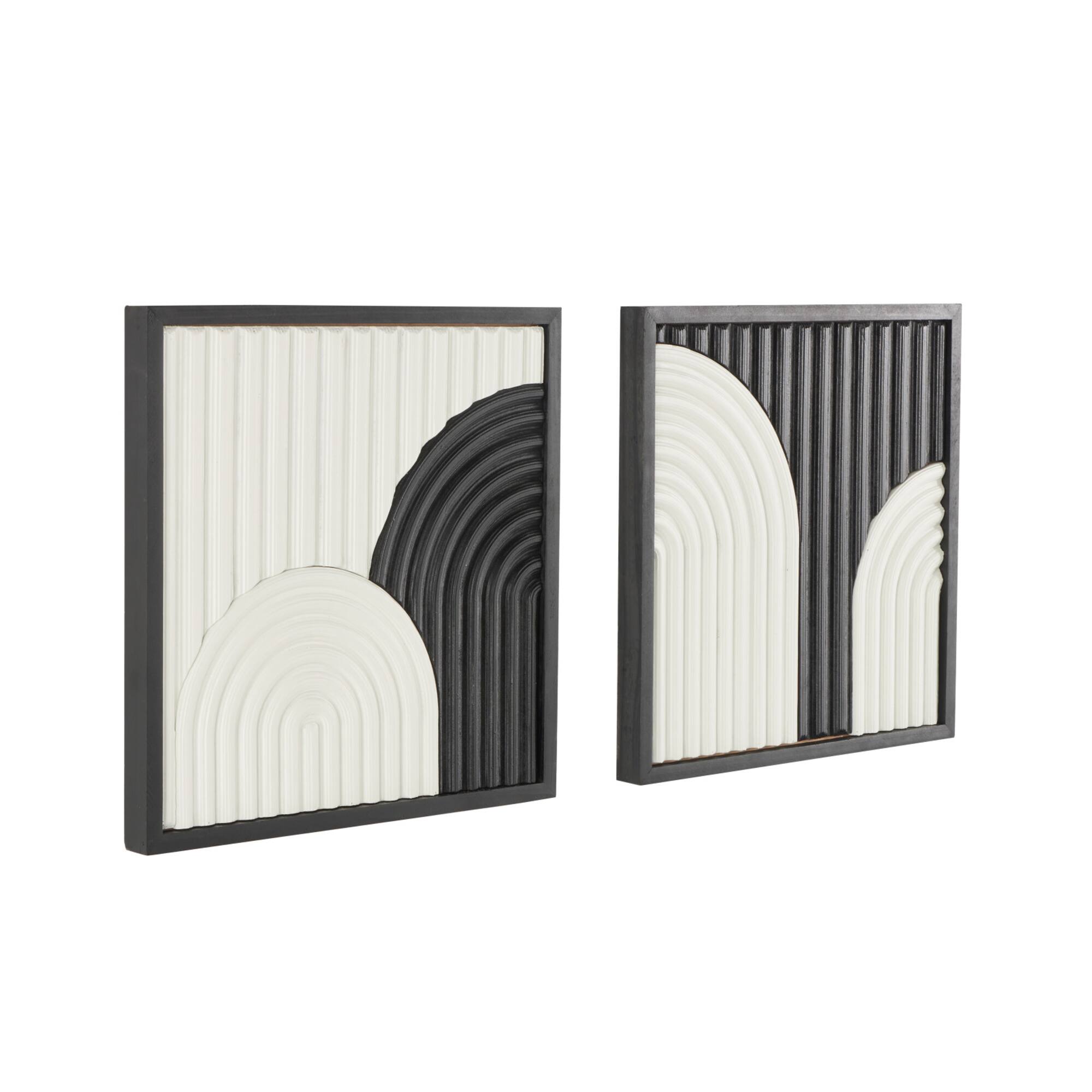 16" x 16" White Wood Geometric Handmade Overlapping Arches Home Wall Décor Set with Black Frame